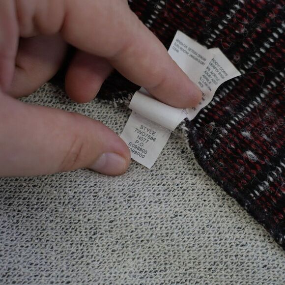 Lucky Brand Patchwork Heather Gray Red Cardigan Sweater Large Tweed Wool Acrylic - Picture 9 of 9